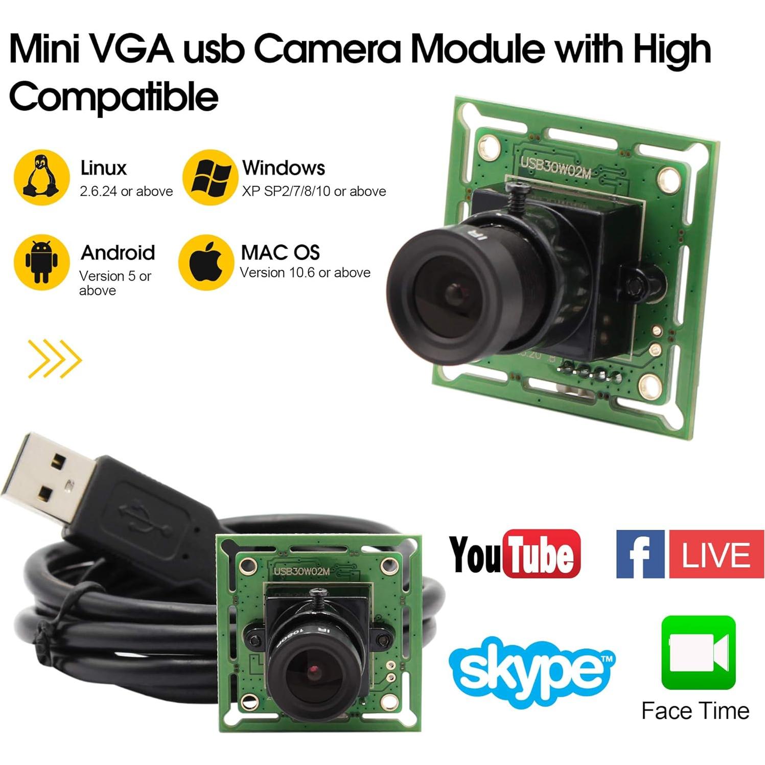 Módulo de Cámara USB ELP-USB30W02M 480P 60fps Lente 3.6mm