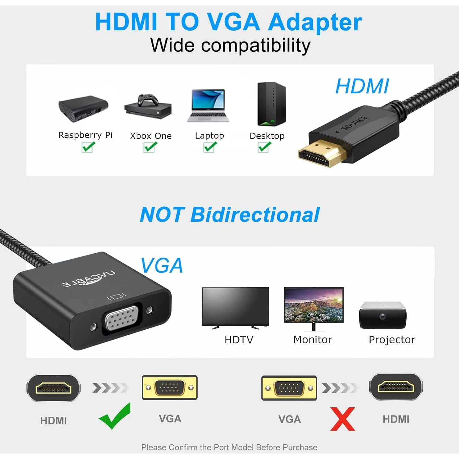 Adaptador HDMI a VGA UV-CABLE 10 Unidades 1080p Full HD