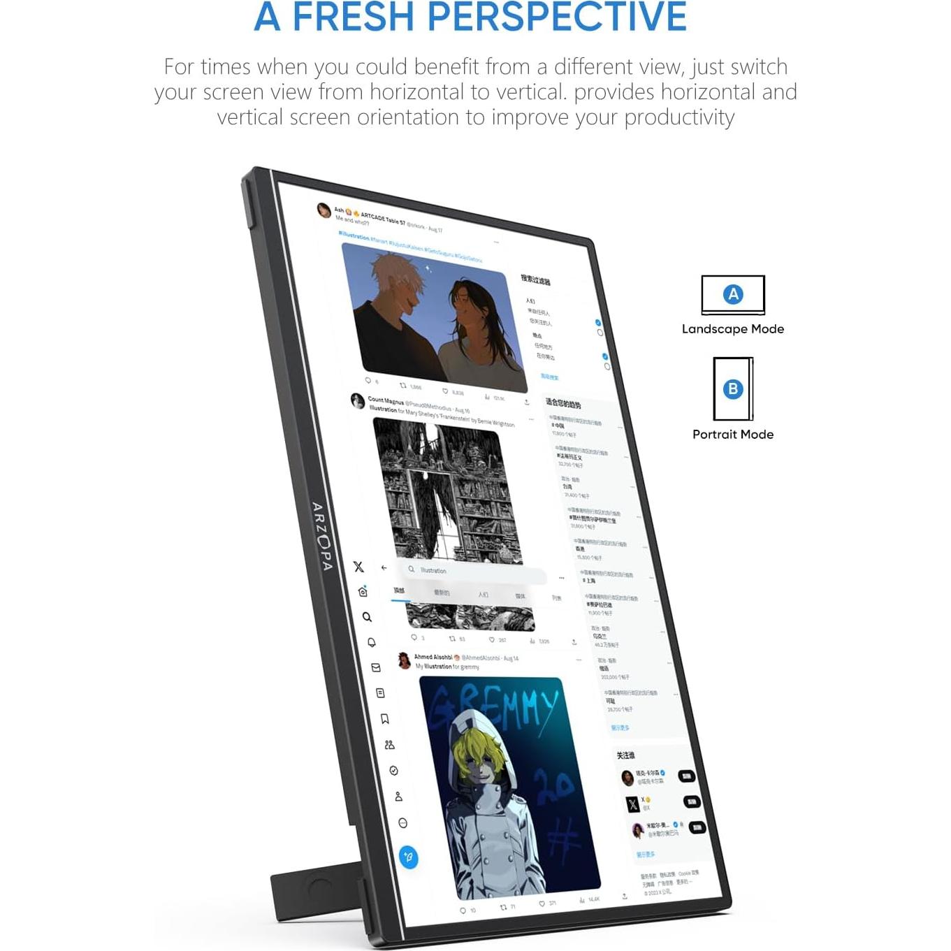 Monitor Portátil ARZOPA 16" 2.5K QHD IPS USB-C HDMI