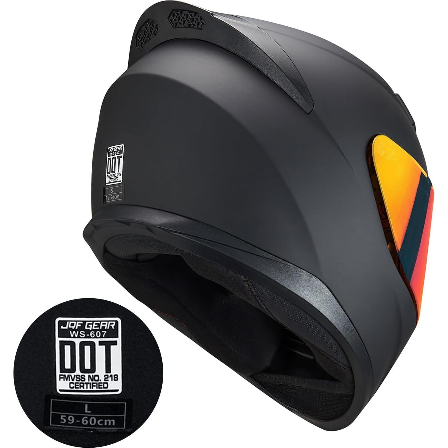 Casco Integral JQF Gear WS-607 Negro Mate para Motocicleta