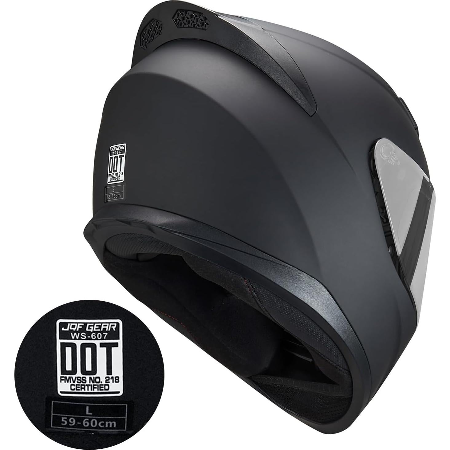 Casco Integral Negro JQF Gear WS-607 para Motocicleta M