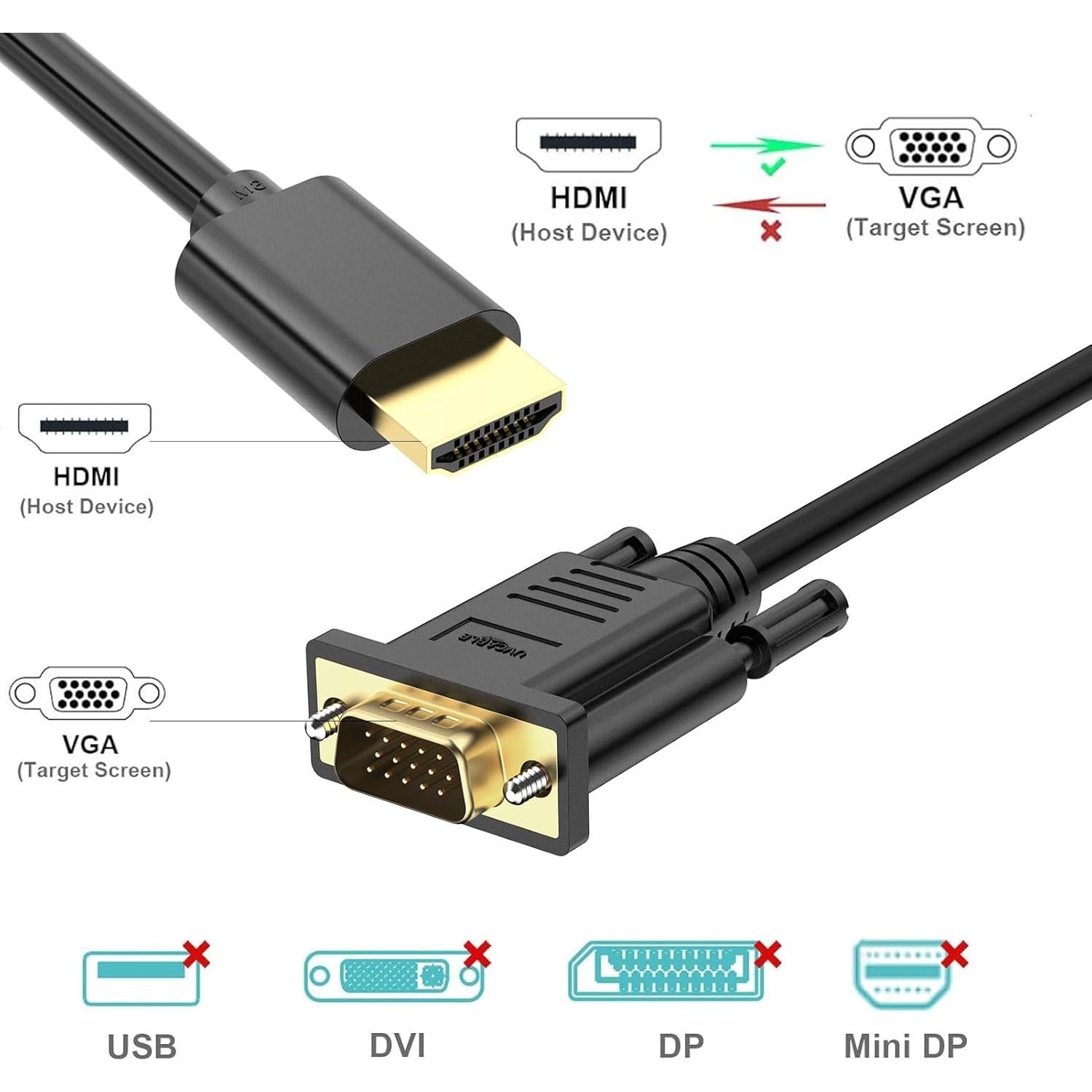 Adaptador HDMI a VGA UV-CABLE 1.83M Macho a Macho 1080p