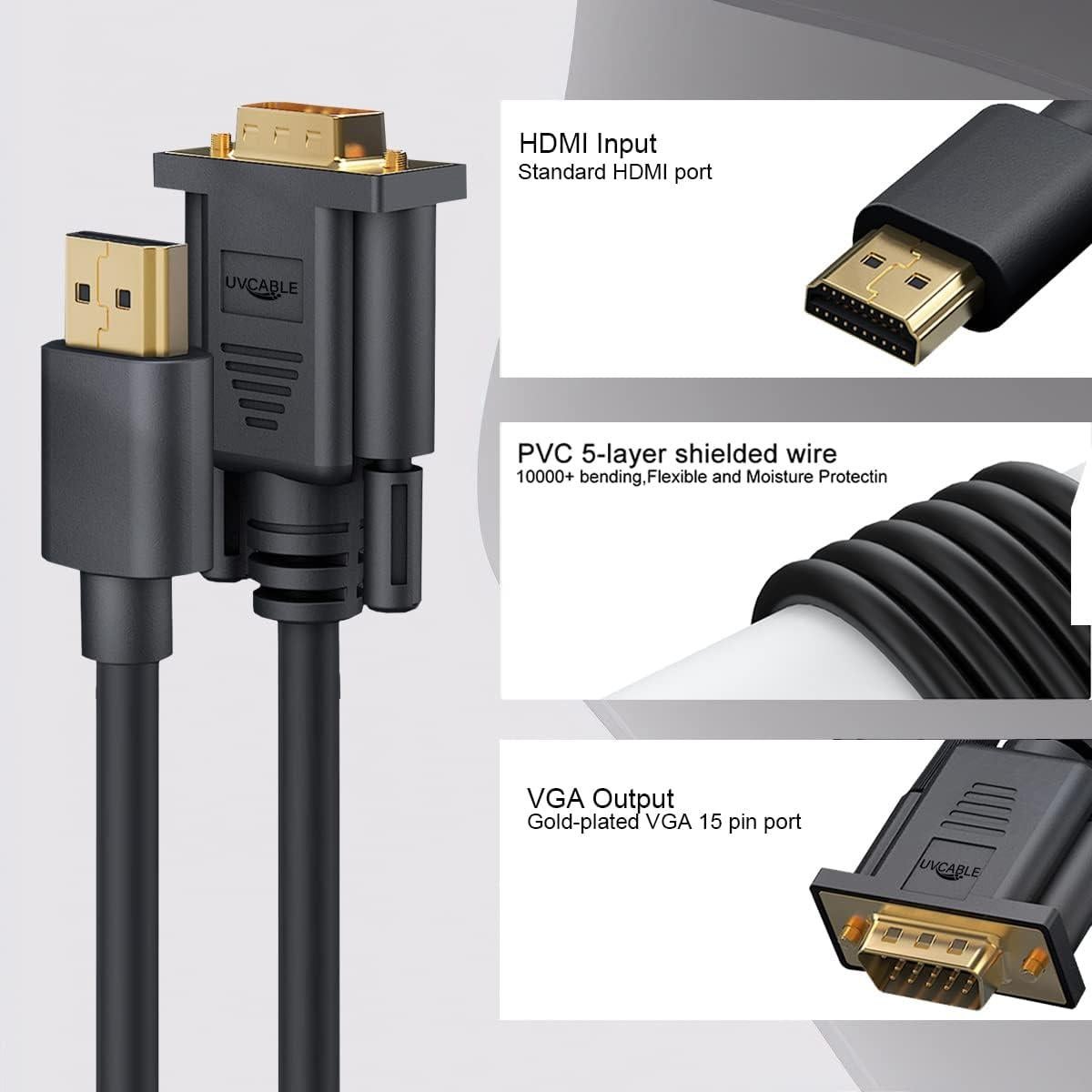 Adaptador HDMI a VGA UV-CABLE 1.83M Macho a Macho 1080p