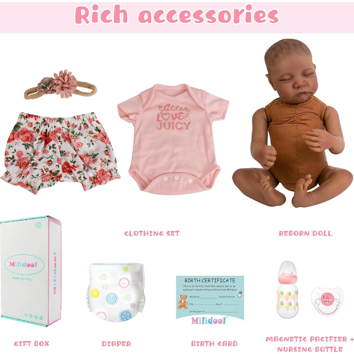 Muñeca Bebé Reborn Milidool 18" Realista con Accesorios