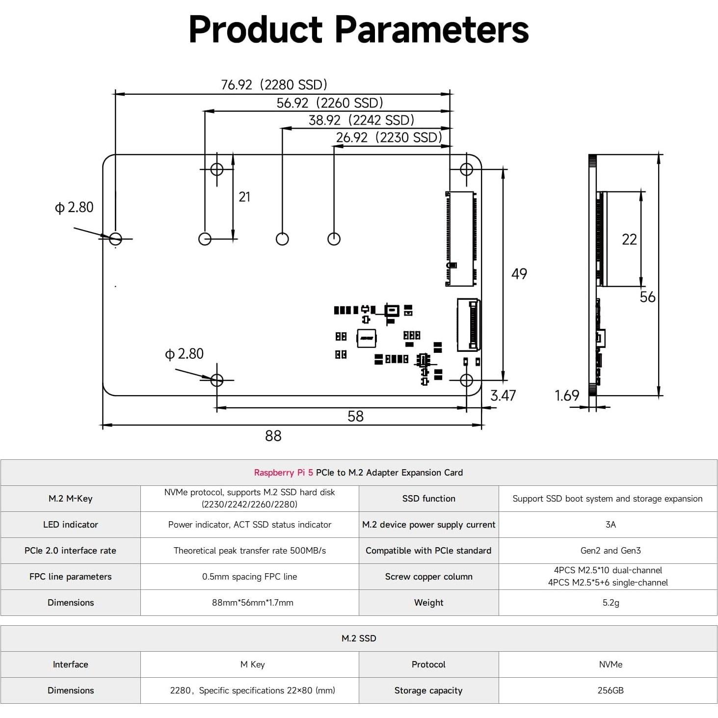 Adaptador Yahboom PCIe a M.2 para Raspberry Pi 5 - Soporta SSD 2230-2280