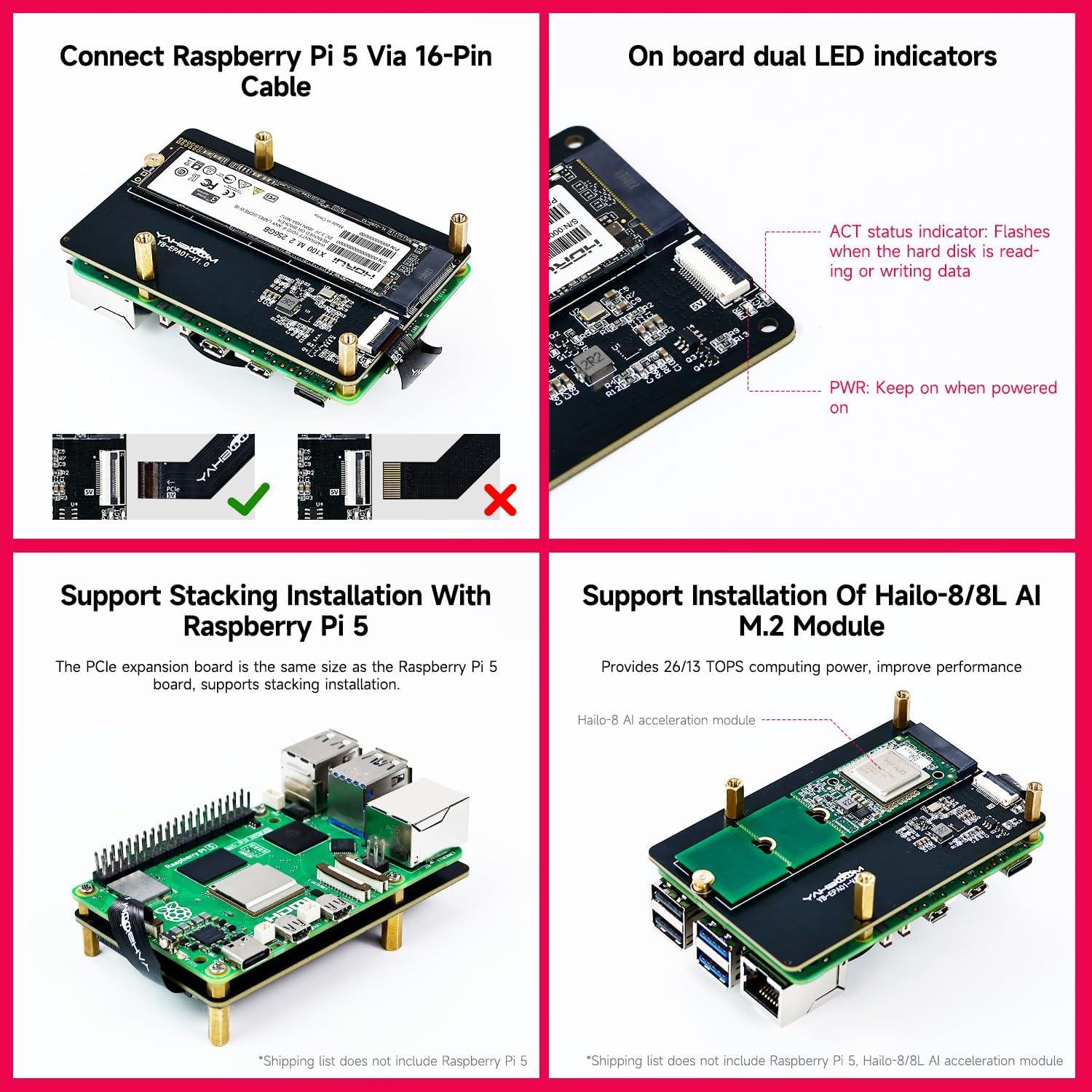 Adaptador Yahboom PCIe a M.2 para Raspberry Pi 5 - Soporta SSD 2230-2280