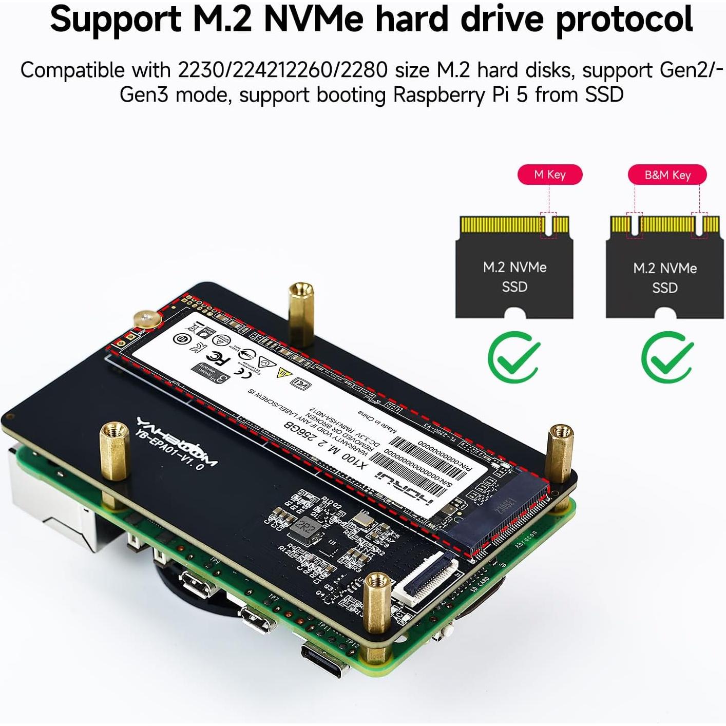 Adaptador Yahboom PCIe a M.2 para Raspberry Pi 5 - Soporta SSD 2230-2280