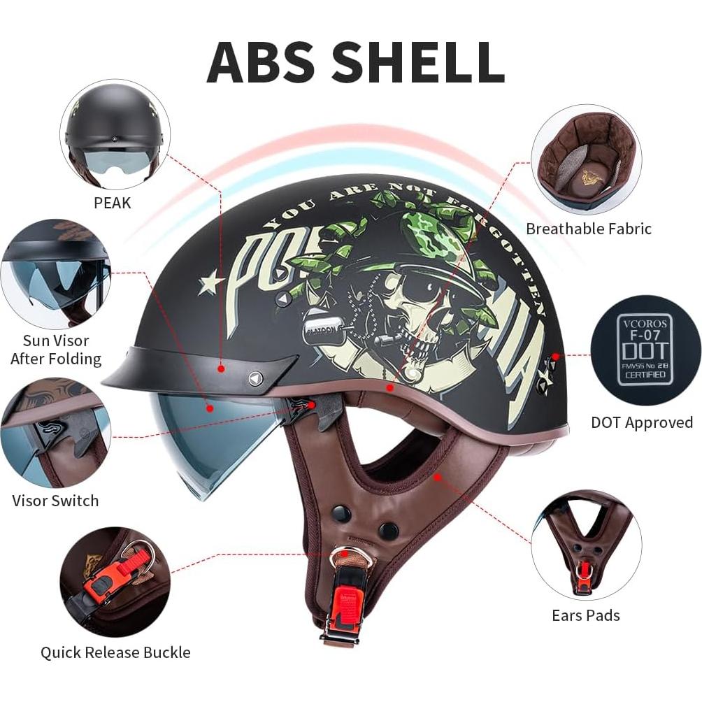 Casco de motocicleta VCOROS F-07 con visera solar y hebilla