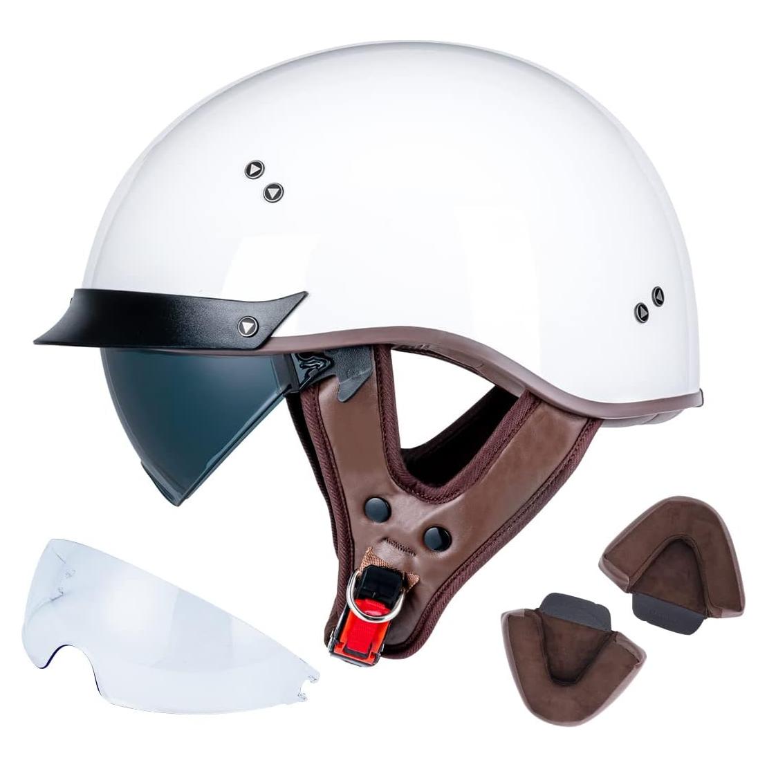 Casco de motocicleta VCOROS F-07 XL Blanco brillante con visera