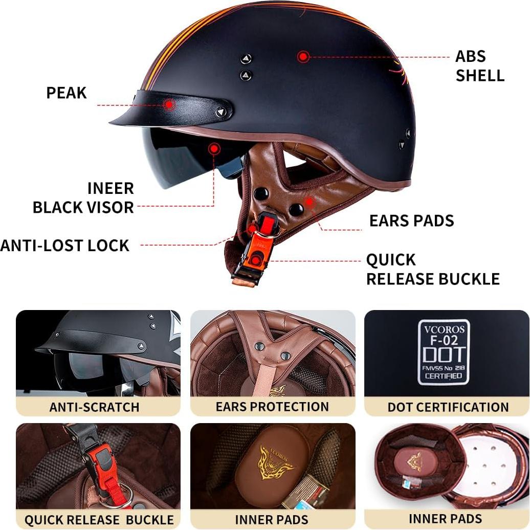 Casco de motocicleta VCOROS F-07 XL con visera solar