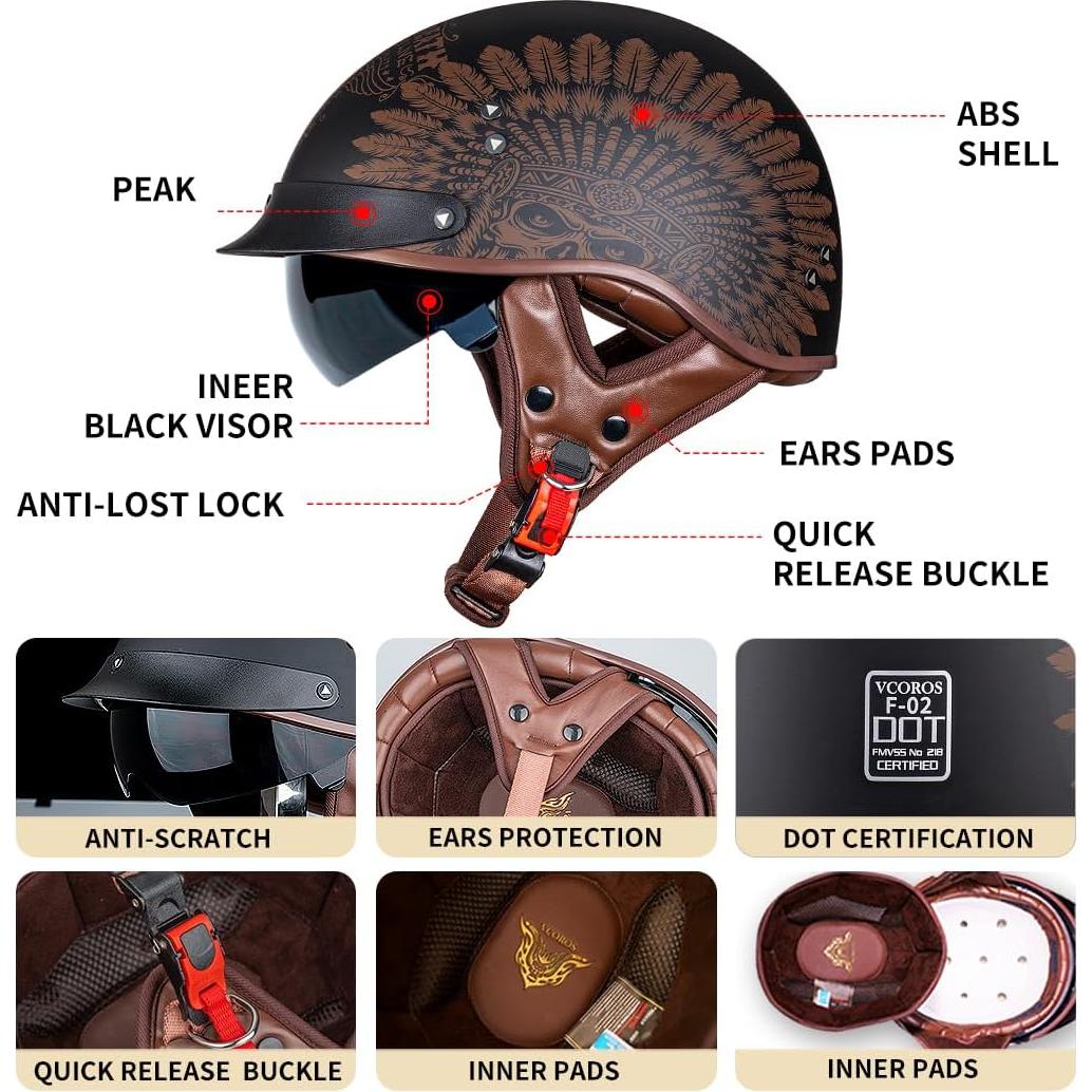 Casco de motocicleta VCOROS F-07 con visera solar y hebilla