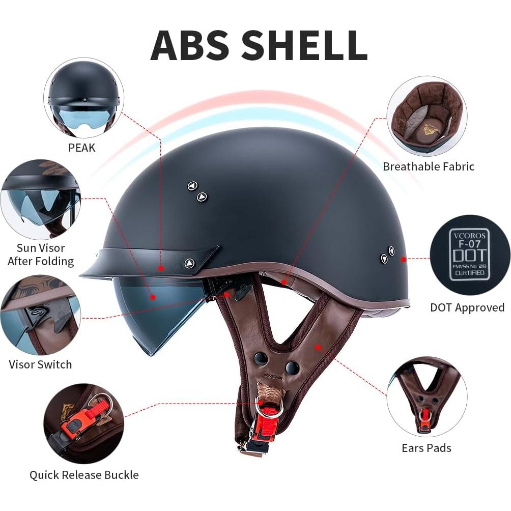 Casco de motocicleta VCOROS F-07 con visera solar y hebilla