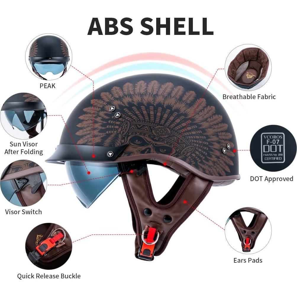 Casco de motocicleta F-07 VCOROS con visera solar y hebilla