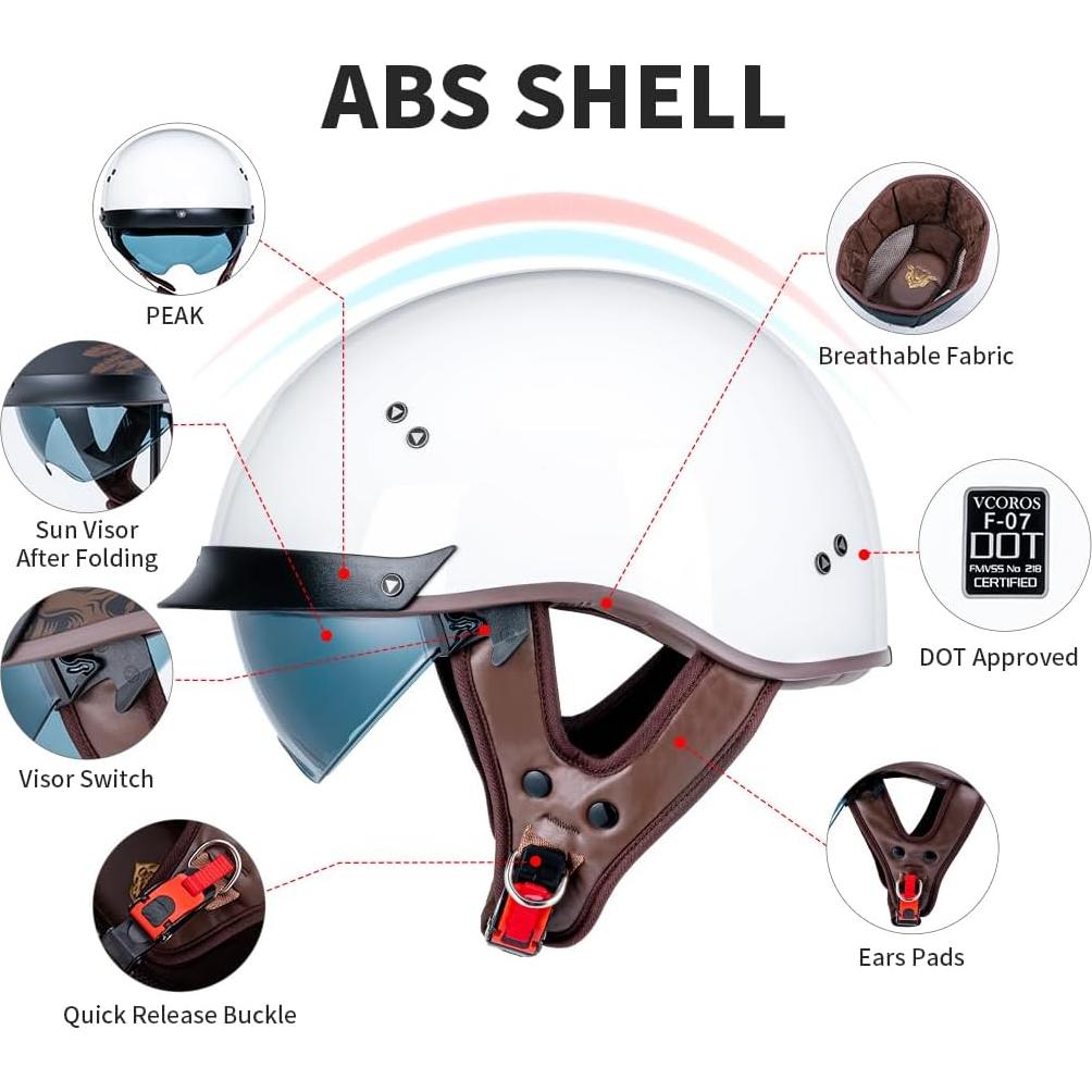 Casco de motocicleta VCOROS F-07 Blanco Brillante L