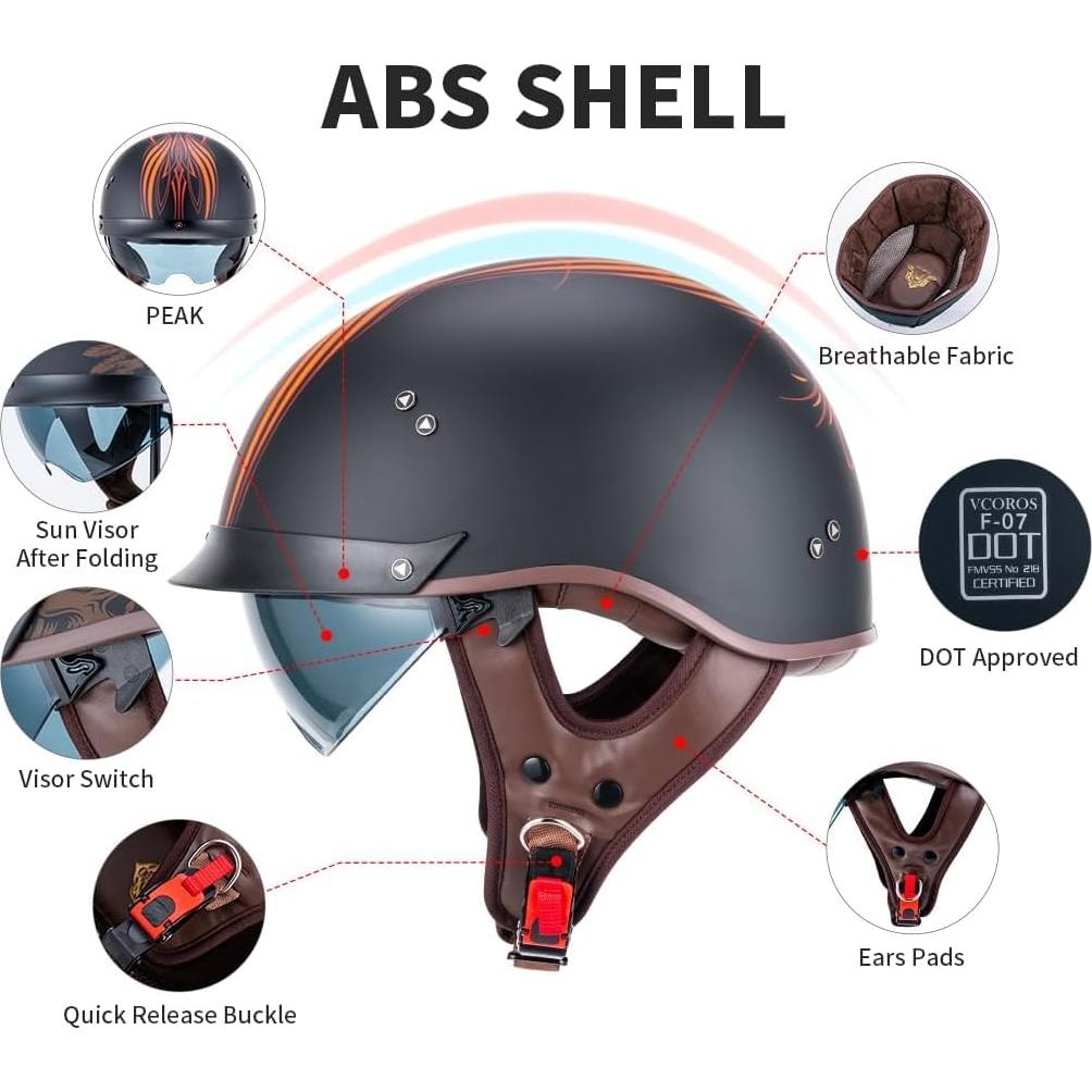 Casco VCOROS F-07 Media Cara con Visera Solar XXL