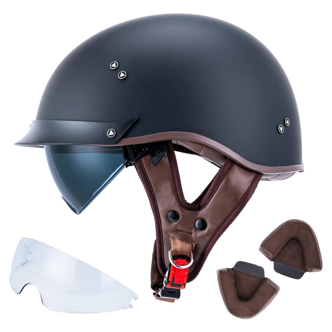 Casco de Moto Half Face VCOROS F-07 Negro Mate XXL