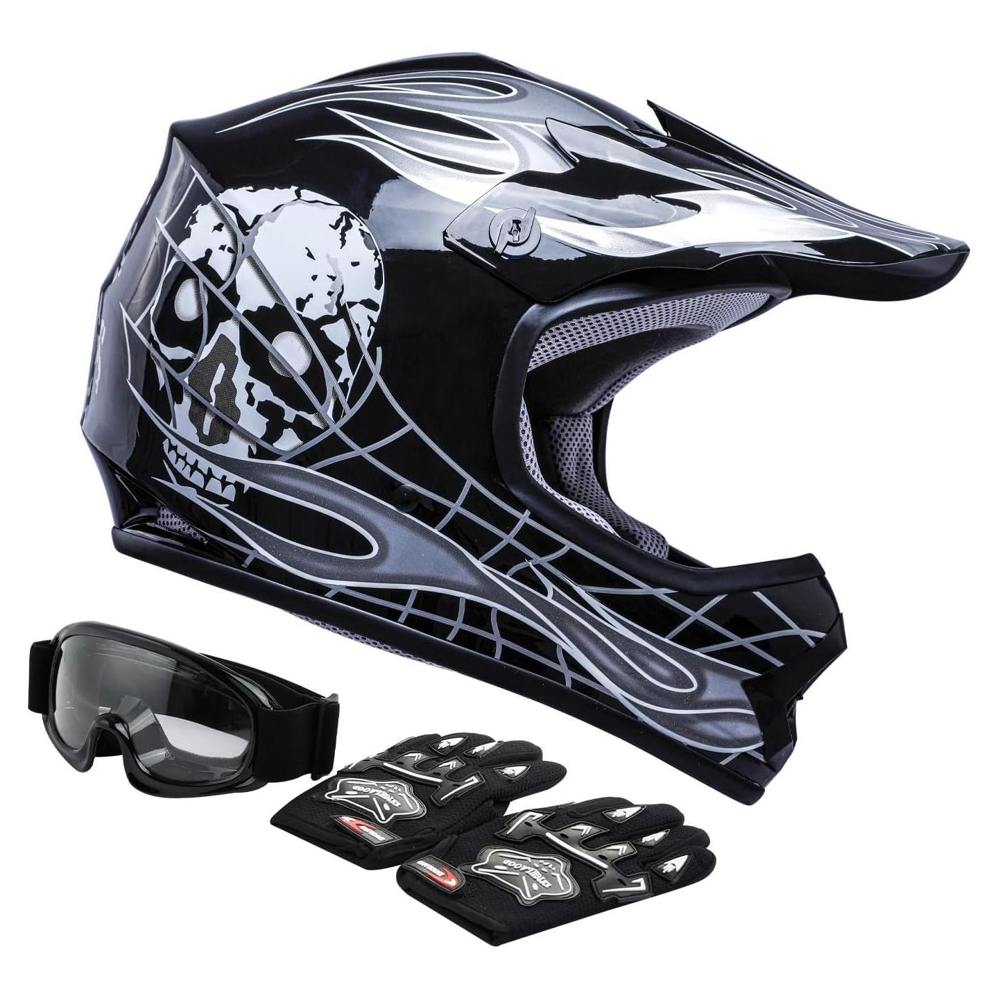 Casco de Motocross TCT-MOTORPARTS Niños Skull Negro + Guantes + Gafas