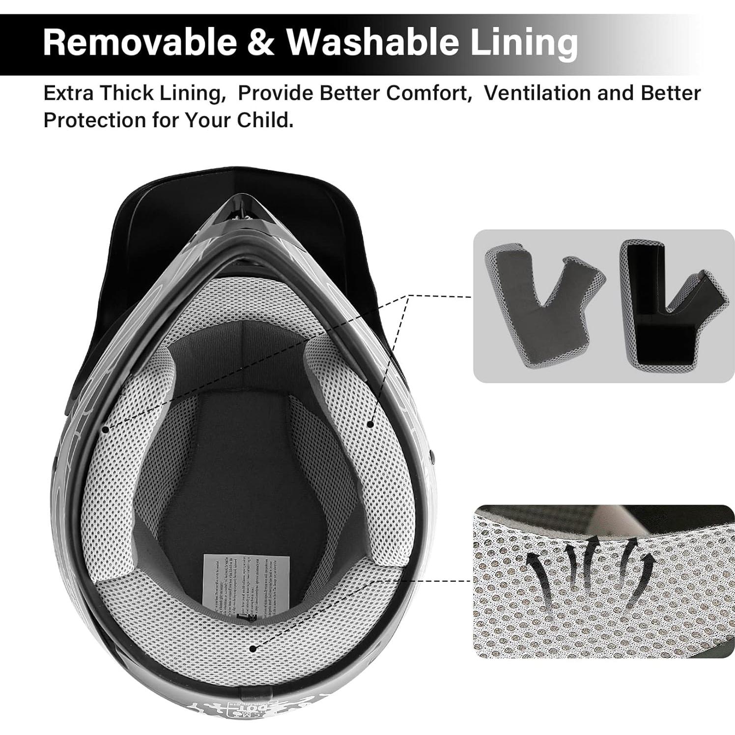 Casco de Motocross TCT-MOTORPARTS Niños Skull Negro + Guantes + Gafas