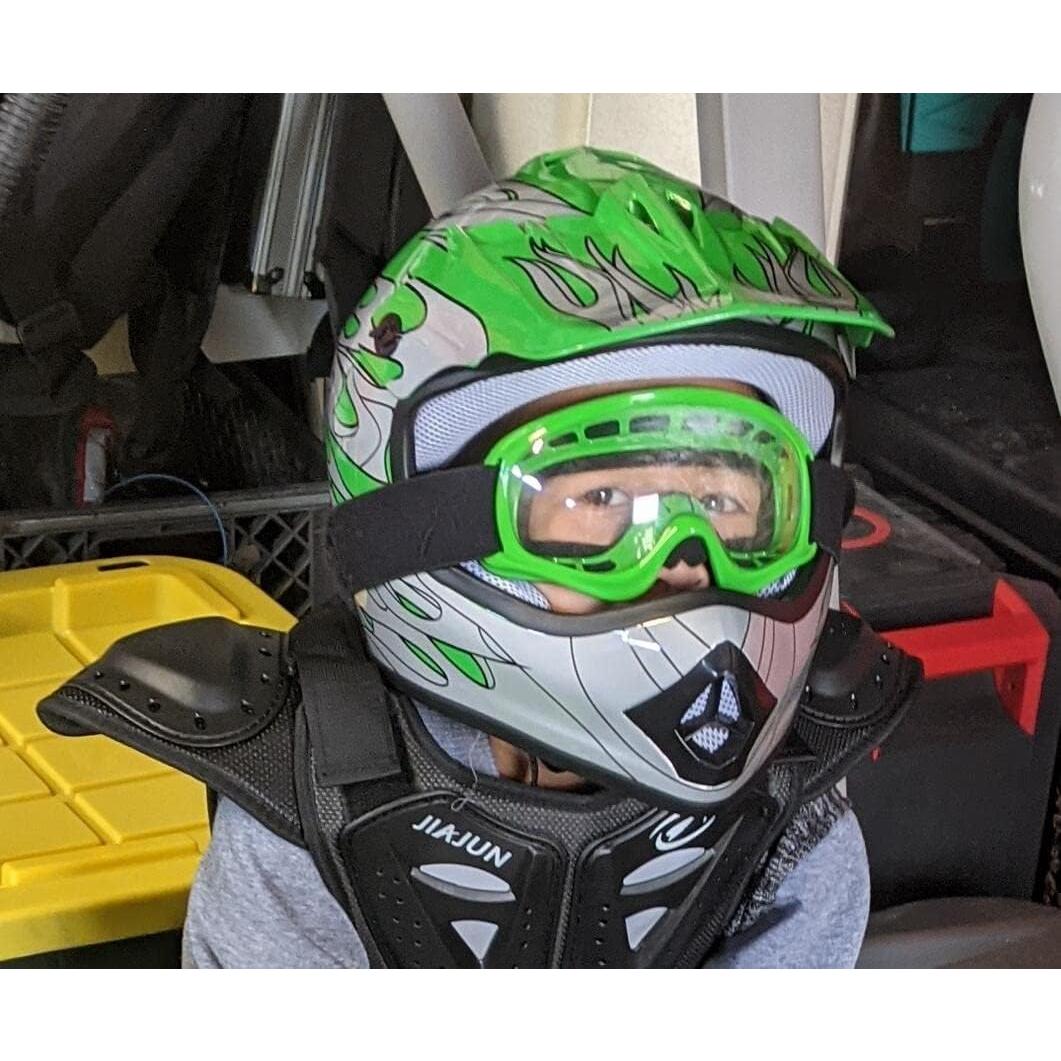 Casco TCT-MOTORPARTS Llama Verde para Niños + Guantes + Gafas