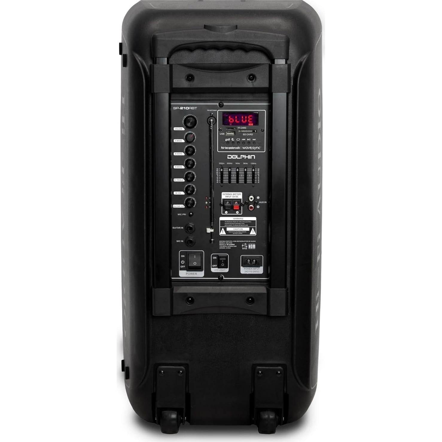 Dolphin Bluetooth Party Speaker, Neon LED Lights, High Power, X-Bass, Long-Lasting Battery, Trolley & Wheels, Portable Sound System