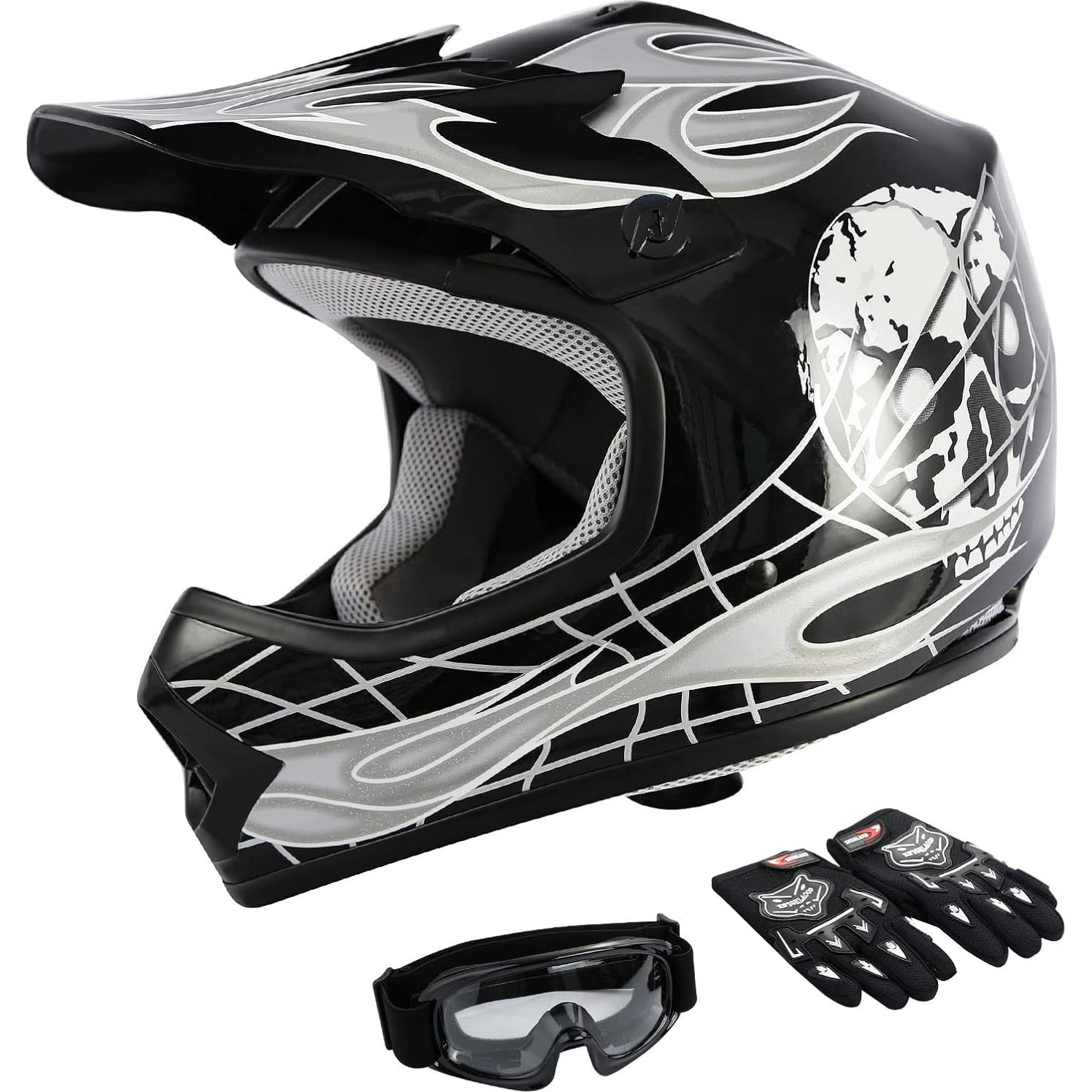 SLMOTO Casco Infantil Motocross Calavera Negra S-M-L-XL