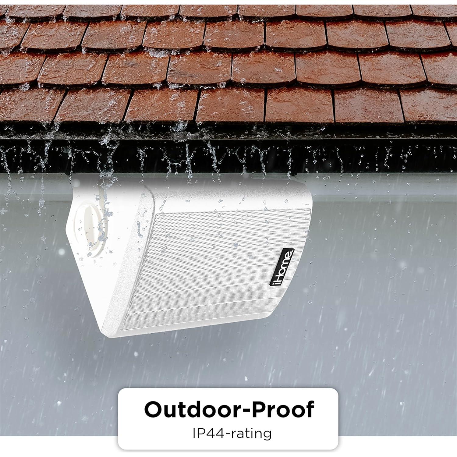 iHome IHSI-W400BT-PR-WHT Bluetooth 4" 100W Weatherproof Speakers, Indoor/Outdoor, Wall/Ceiling Mount, Surround Sound, Pair - Suitable for Home Parties