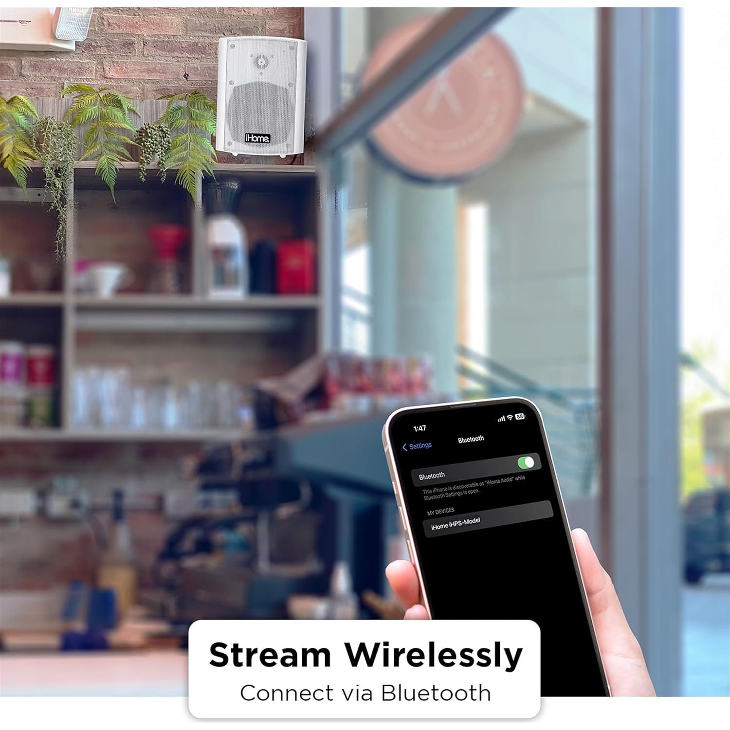 iHome IHSI-W400BT-PR-WHT Bluetooth 4" 100W Weatherproof Speakers, Indoor/Outdoor, Wall/Ceiling Mount, Surround Sound, Pair - Suitable for Home Parties