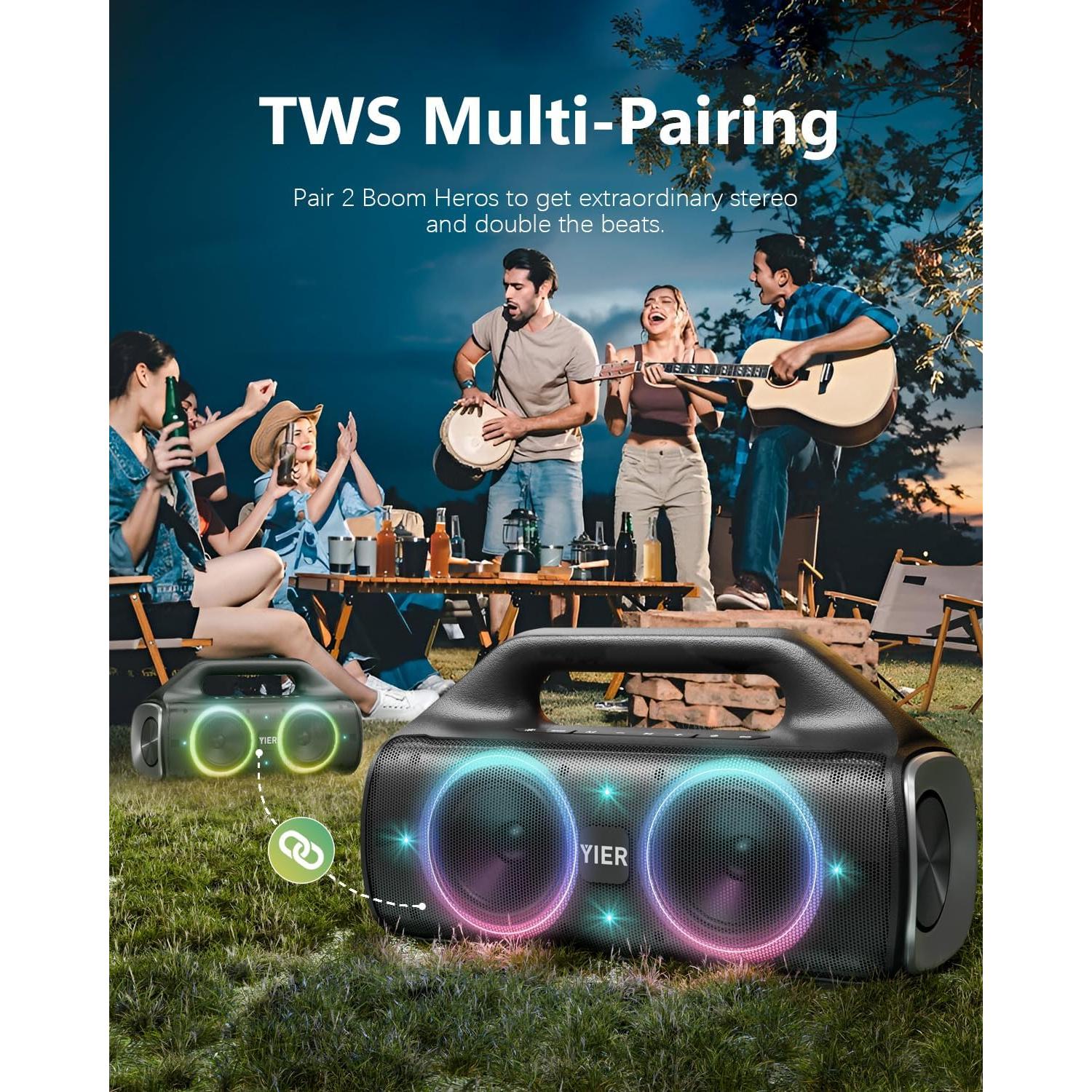 Powerful Portable Bluetooth Speaker with Deep Bass, IP67 Waterproof, TWS Stereo Pairing, Wireless Bluetooth 5.3, Ideal Speakers for Outdoor, Parties, Beach, Camping, and Travel