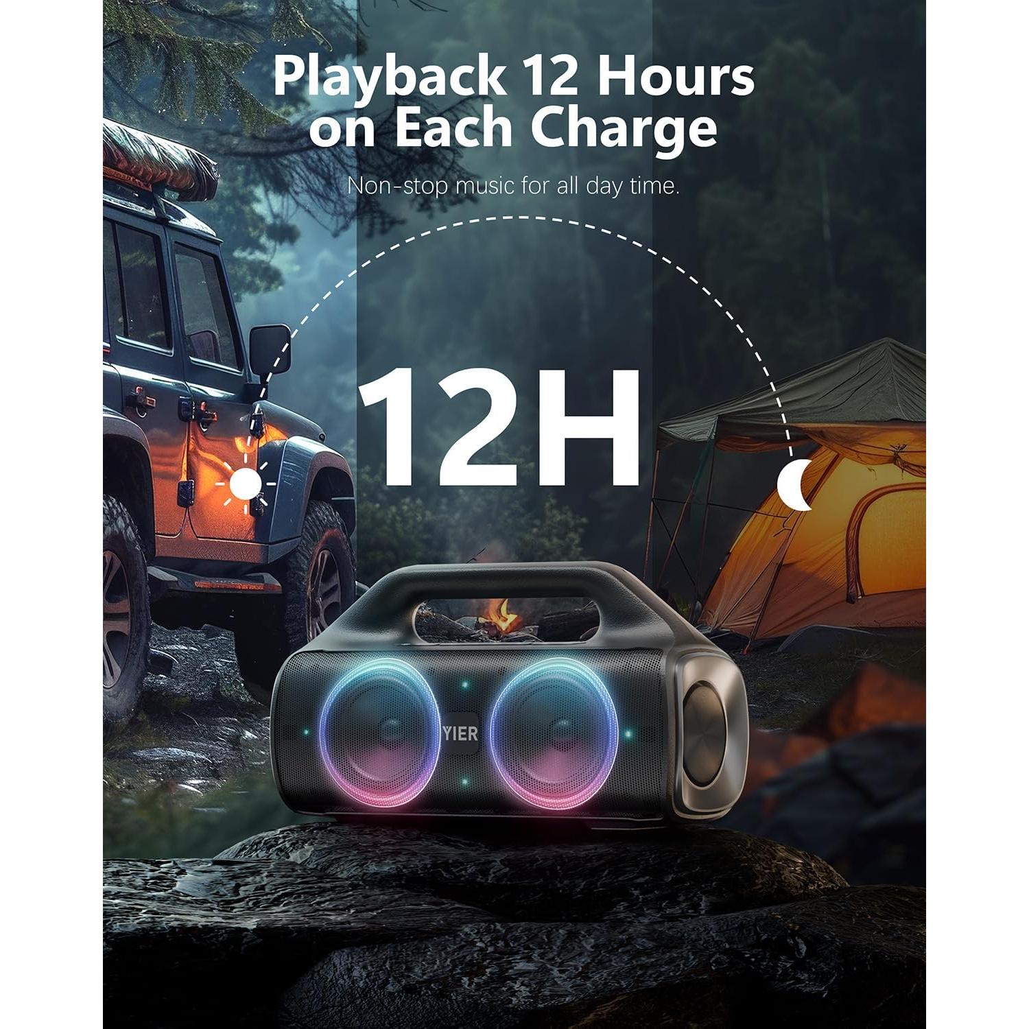 Powerful Portable Bluetooth Speaker with Deep Bass, IP67 Waterproof, TWS Stereo Pairing, Wireless Bluetooth 5.3, Ideal Speakers for Outdoor, Parties, Beach, Camping, and Travel