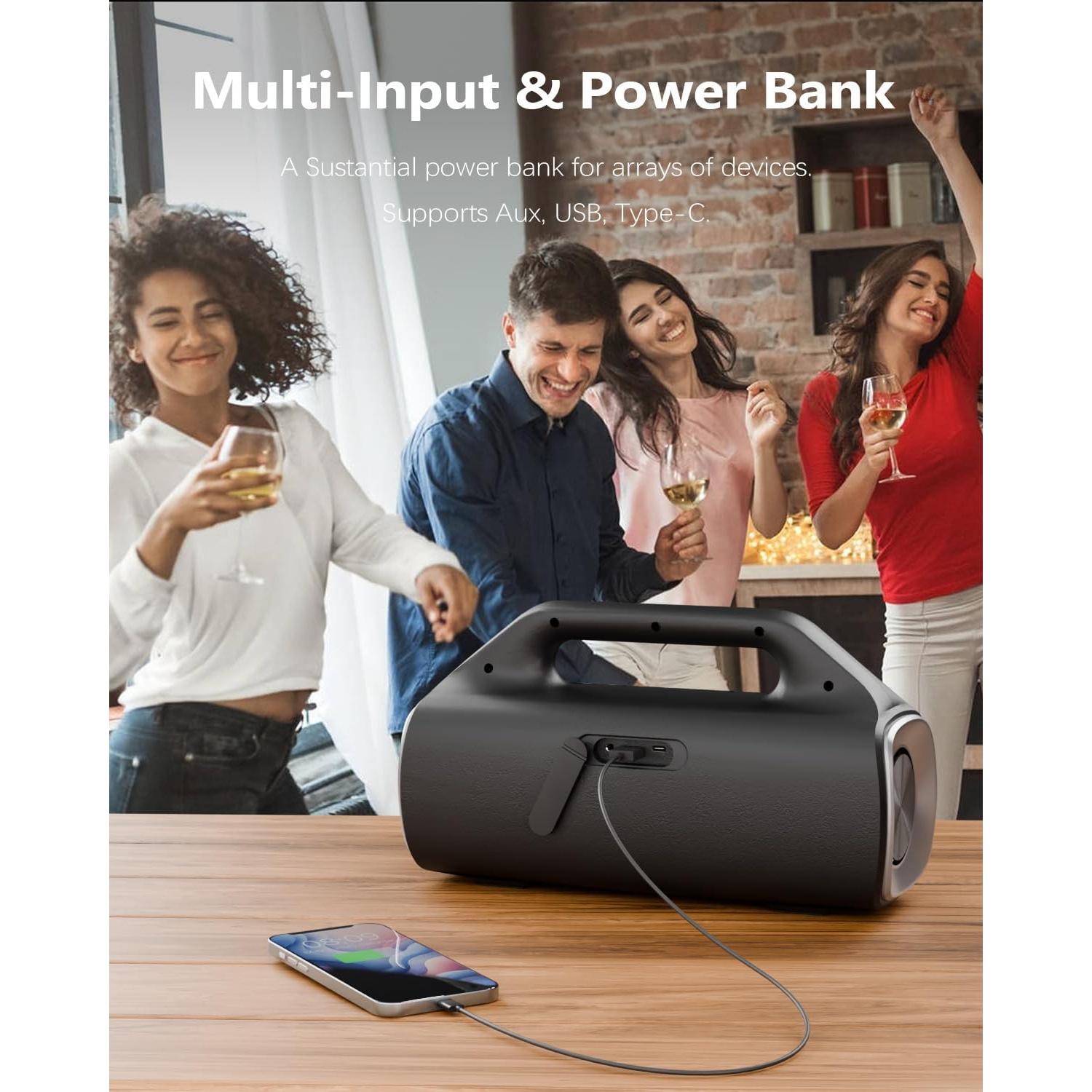 Powerful Portable Bluetooth Speaker with Deep Bass, IP67 Waterproof, TWS Stereo Pairing, Wireless Bluetooth 5.3, Ideal Speakers for Outdoor, Parties, Beach, Camping, and Travel