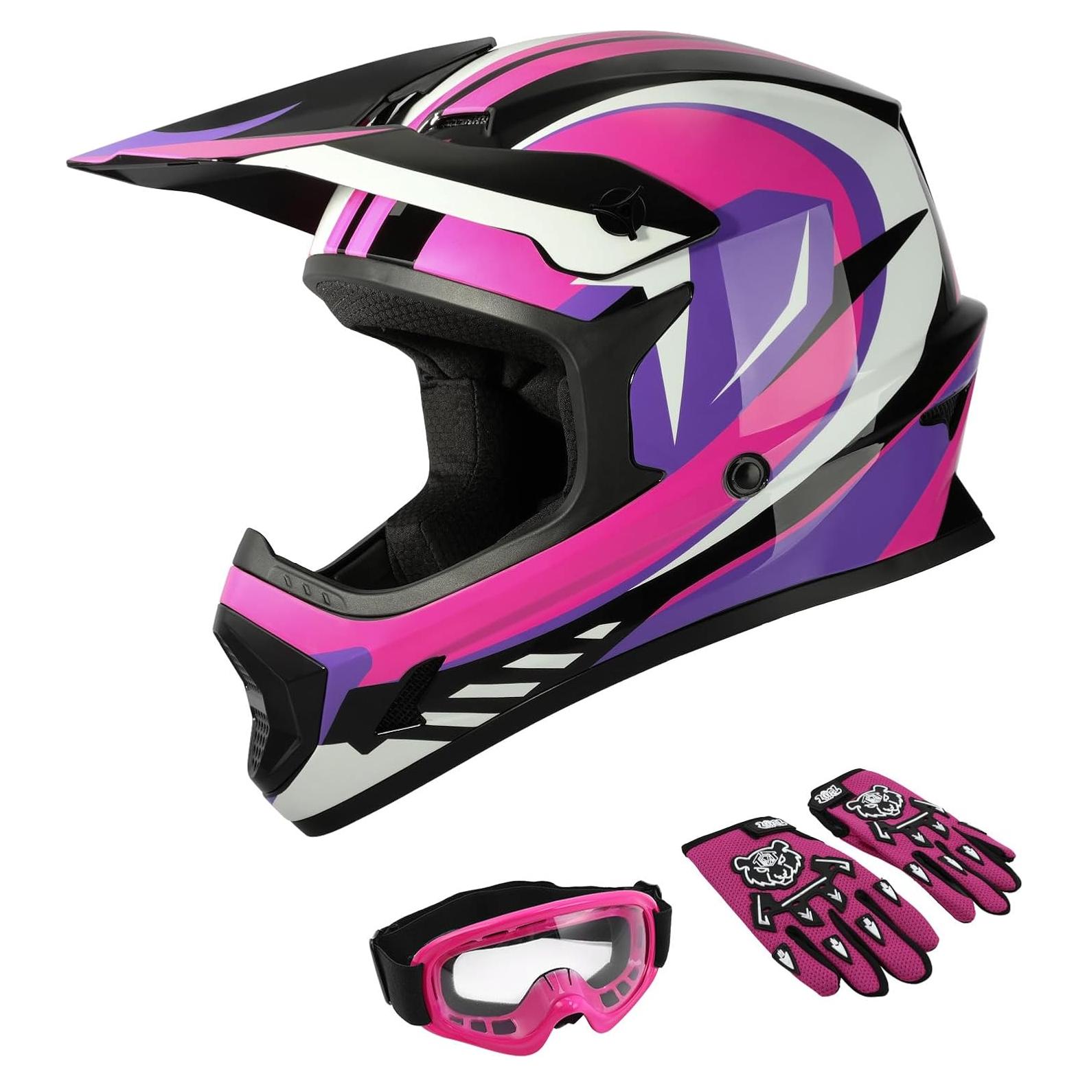 Casco SLMOTO DOT para Jóvenes Motocross Rojo Rosa Pequeño