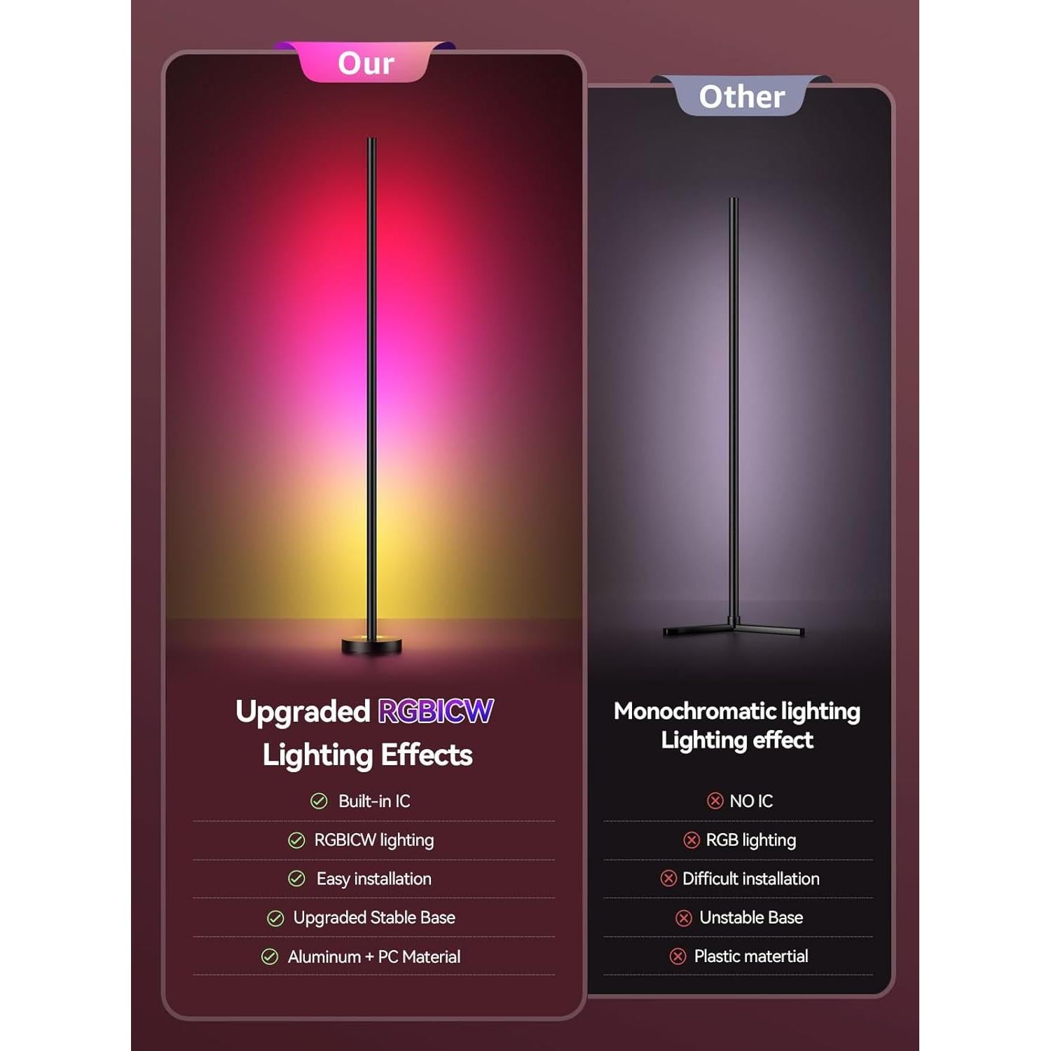 Lámpara de Pie LED RGBICW Inteligente 139cm - 16 Millones de Colores