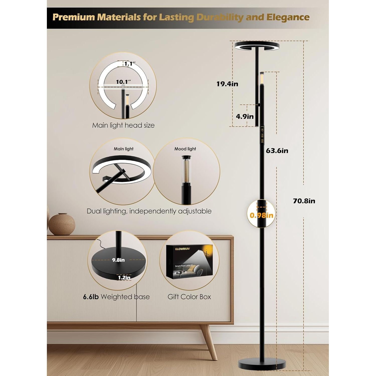 Lámpara de Suelo Inteligente GLOWRIUM H1 10000 Lux Regulable