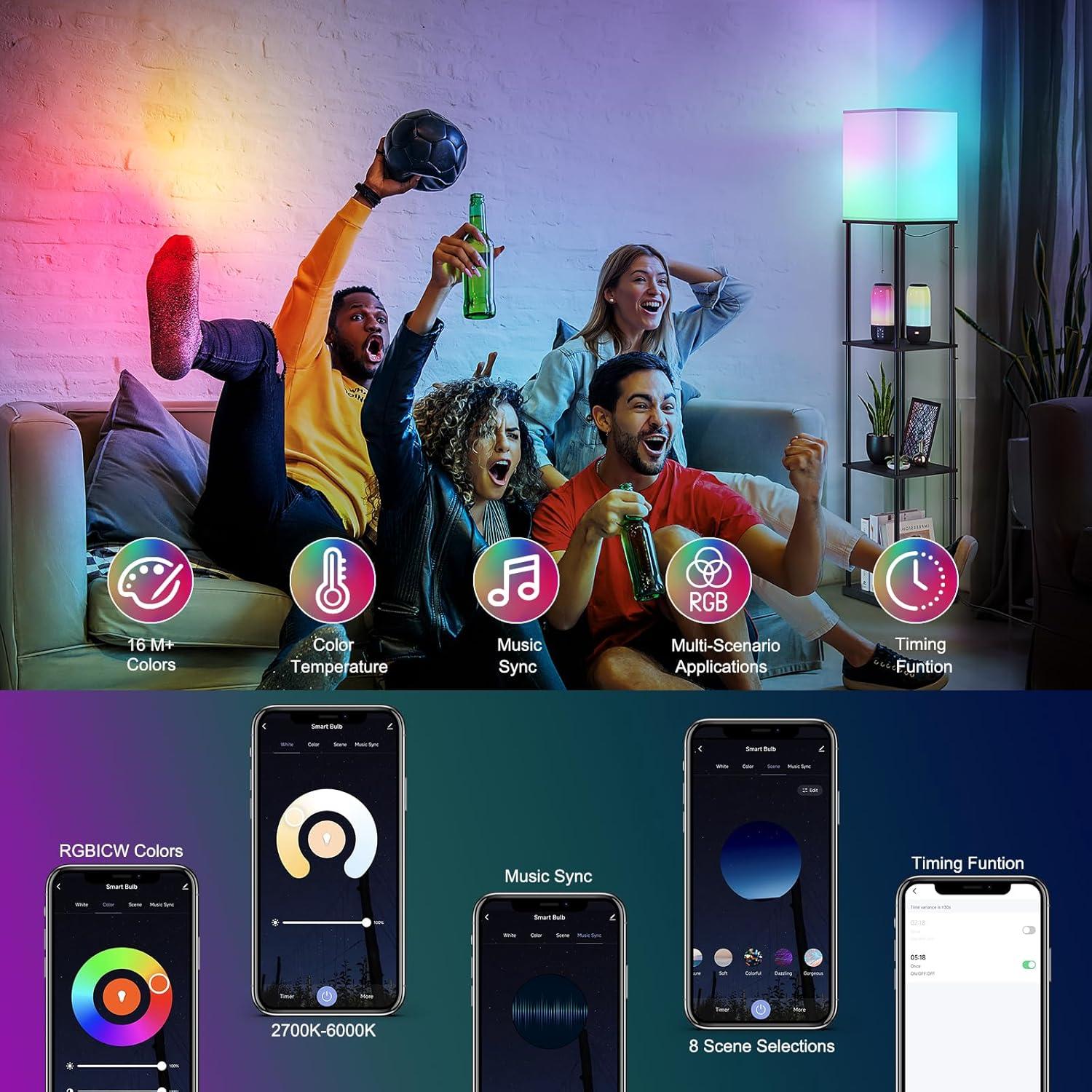 Lámpara de Pie SUNMORY RGB con Estantes y Control APP