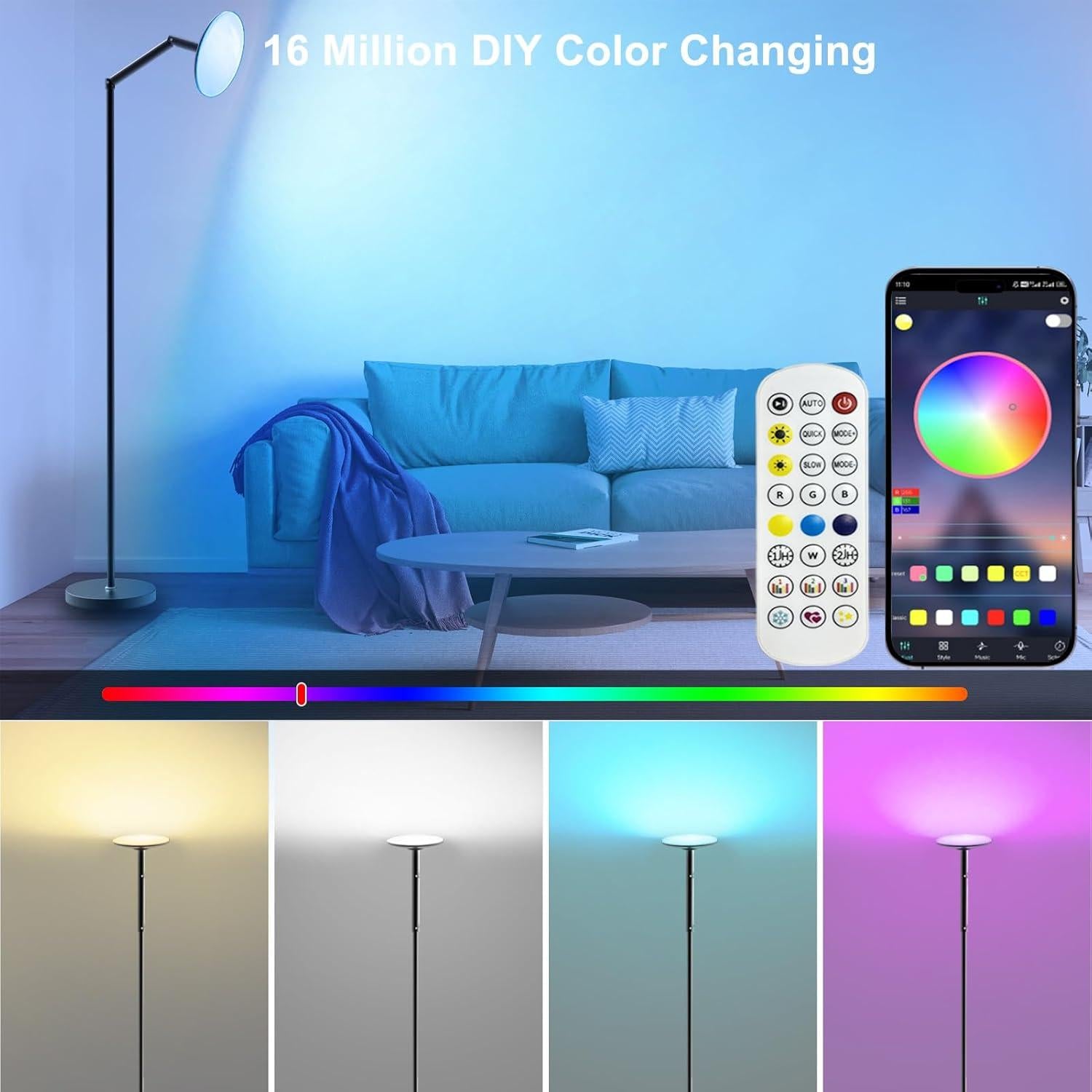 Lámpara de Suelo LED Inteligente ZAIYW RGB 170 cm con APP