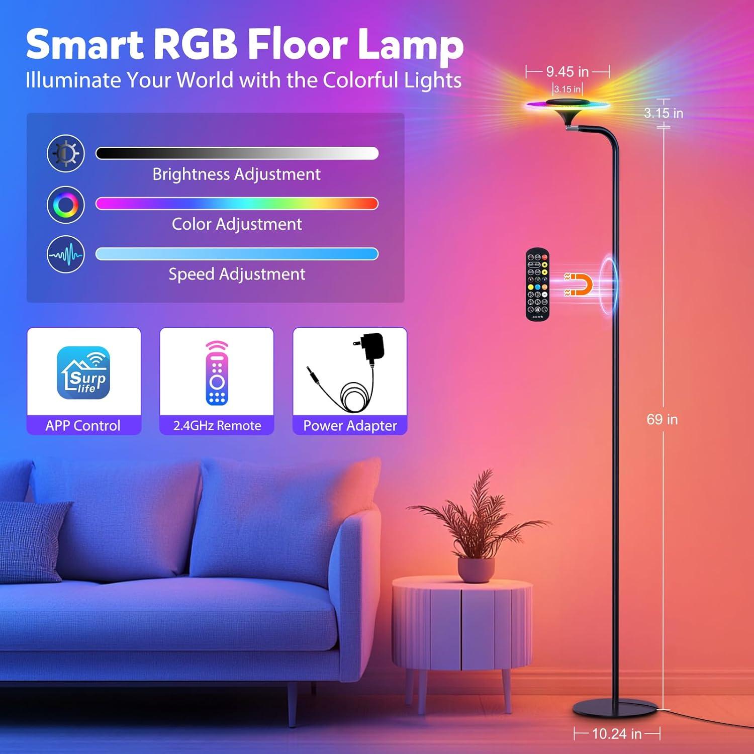 Lámpara de Piso LED RGB Inteligente HANDSONIC 175 cm Control APP