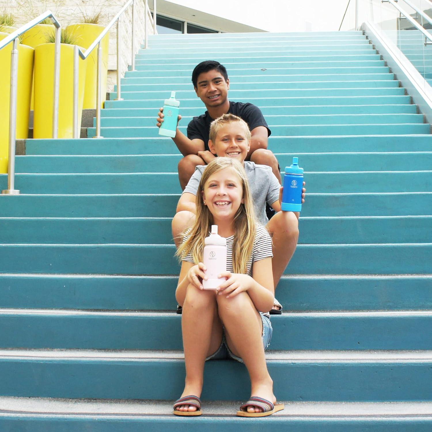 Botella de Agua Takeya Actives Kids 414 ml Rosa con Tapa de Popote