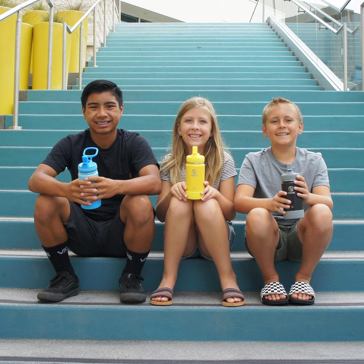 Botella de Agua Takeya Actives Kids 414 ml Rosa con Tapa de Popote