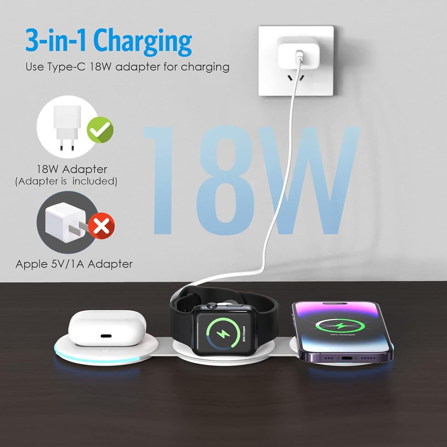 Cargador Inalámbrico 3 en 1 Criacr Plegable para iPhone y Apple Watch