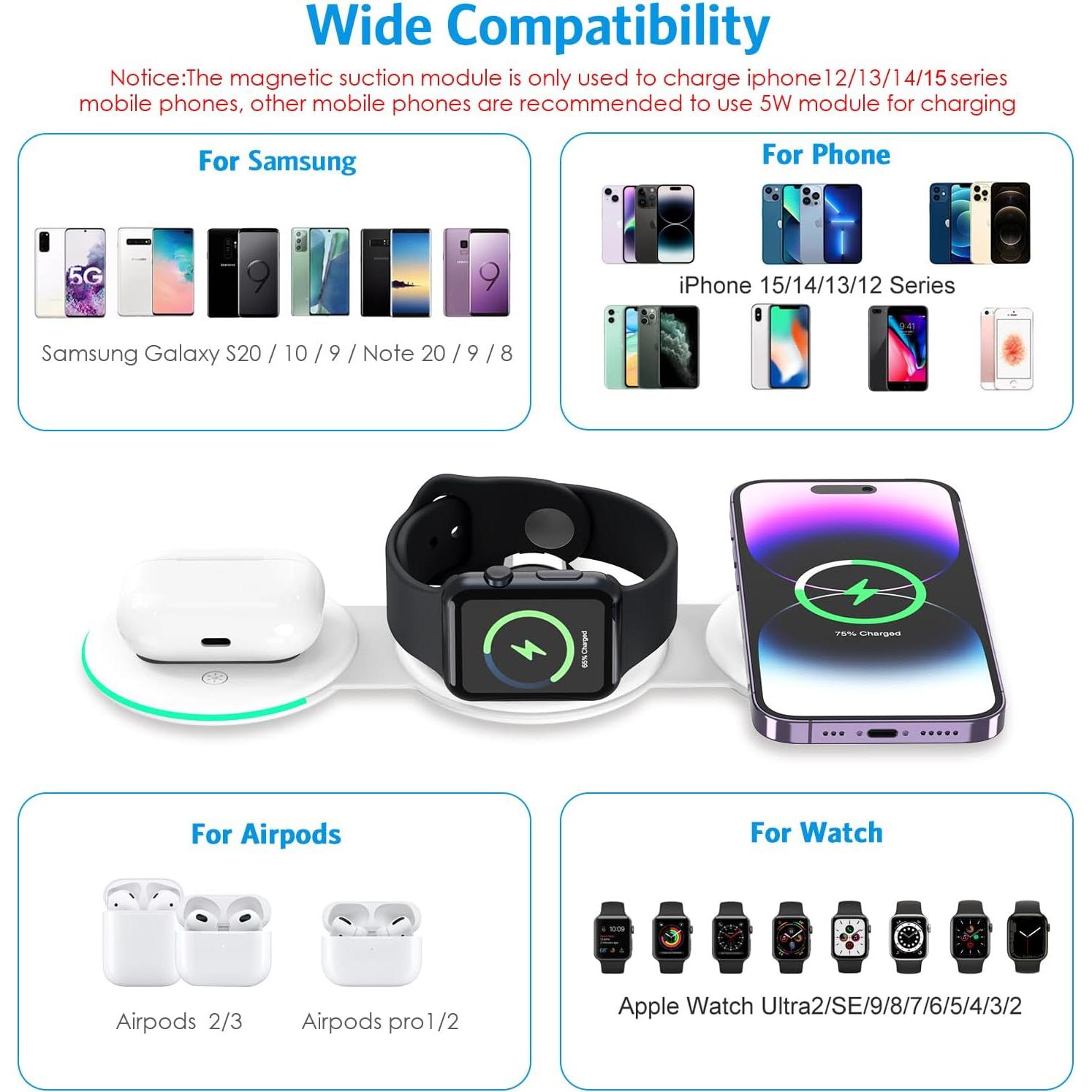 Cargador Inalámbrico 3 en 1 Criacr Plegable para iPhone y Apple Watch