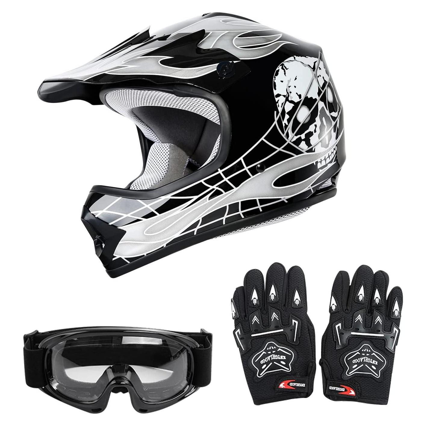 SLMOTO Casco Infantil Motocross Calavera Negra S-M-L-XL