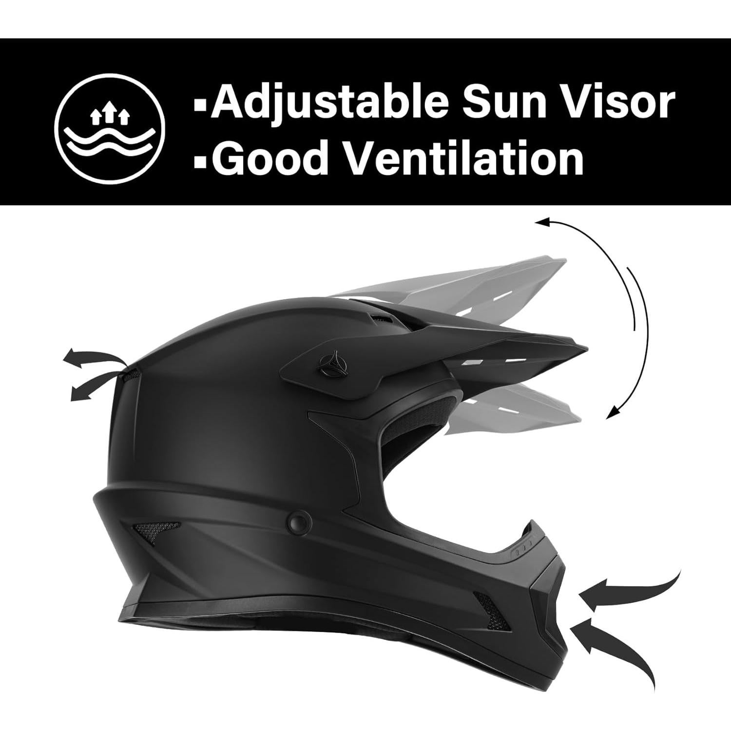 Casco SLMOTO DOT para Jóvenes Motocross Negro Mate Mediano