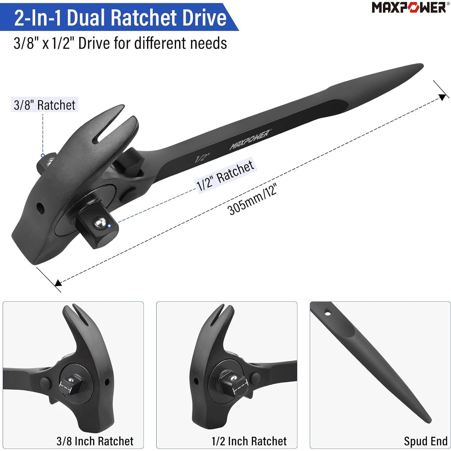 Llave de Carraca MAXPOWER 1/2" y 3/8" Multifuncional