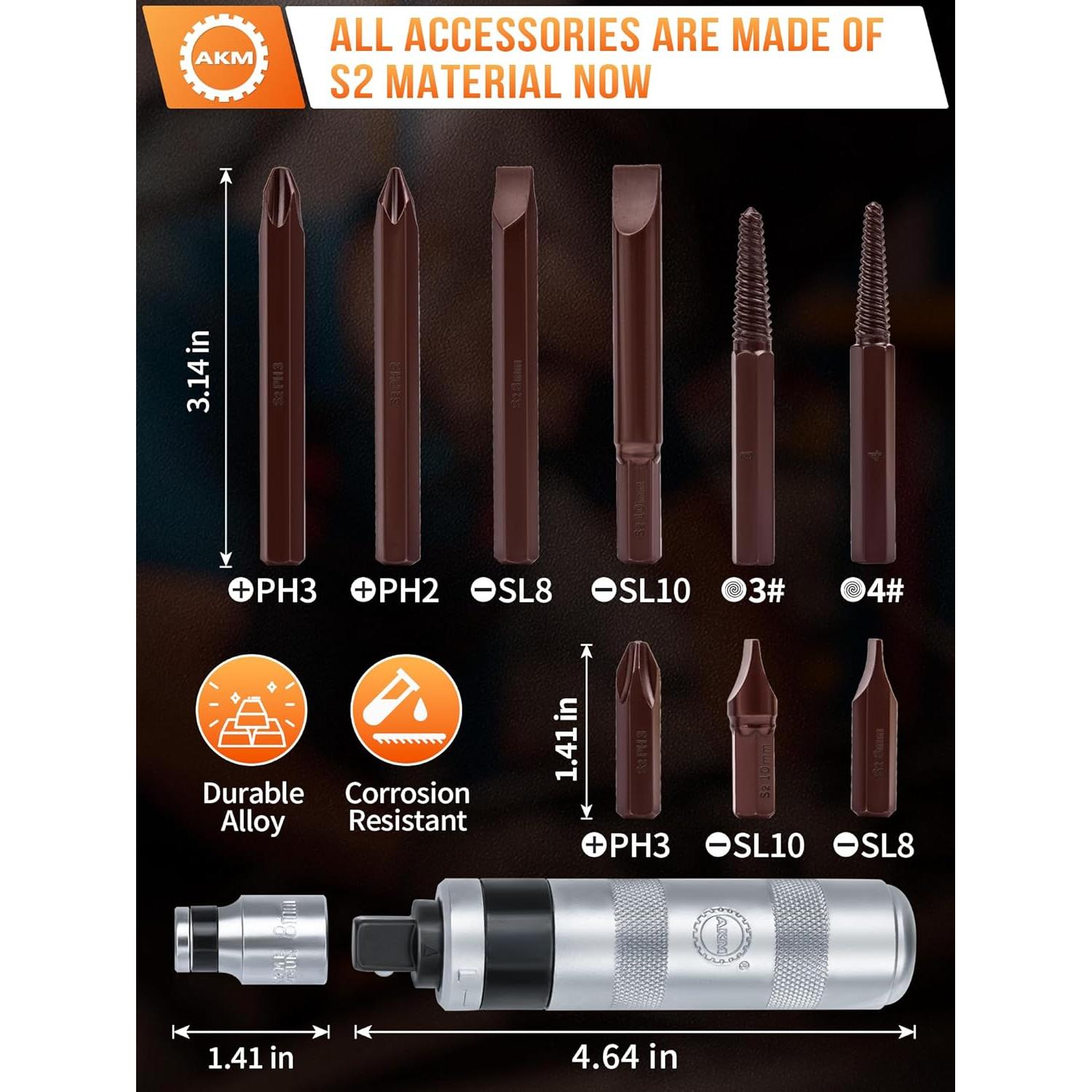 Juego de Destornillador de Impacto Manual AKM 12 PCS Acero S2