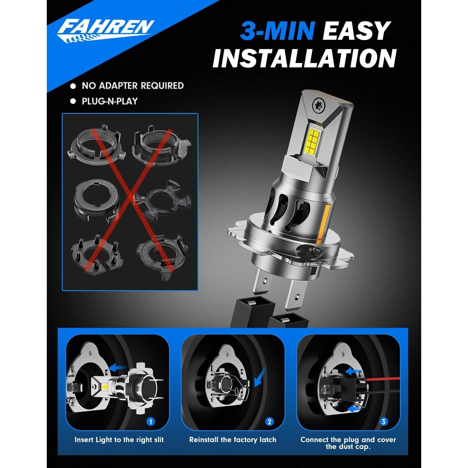 Bombillas LED H7 FAHREN 24000 Lúmenes 6500K IP68 - Paquete de 2