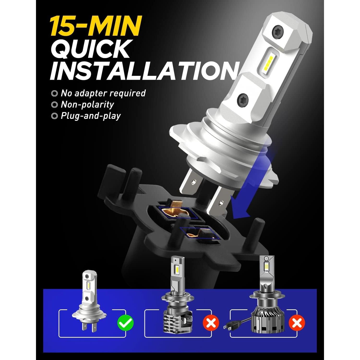 Bombillas LED H7 AUTOONE 6500K, Pack de 2, Plug and Play