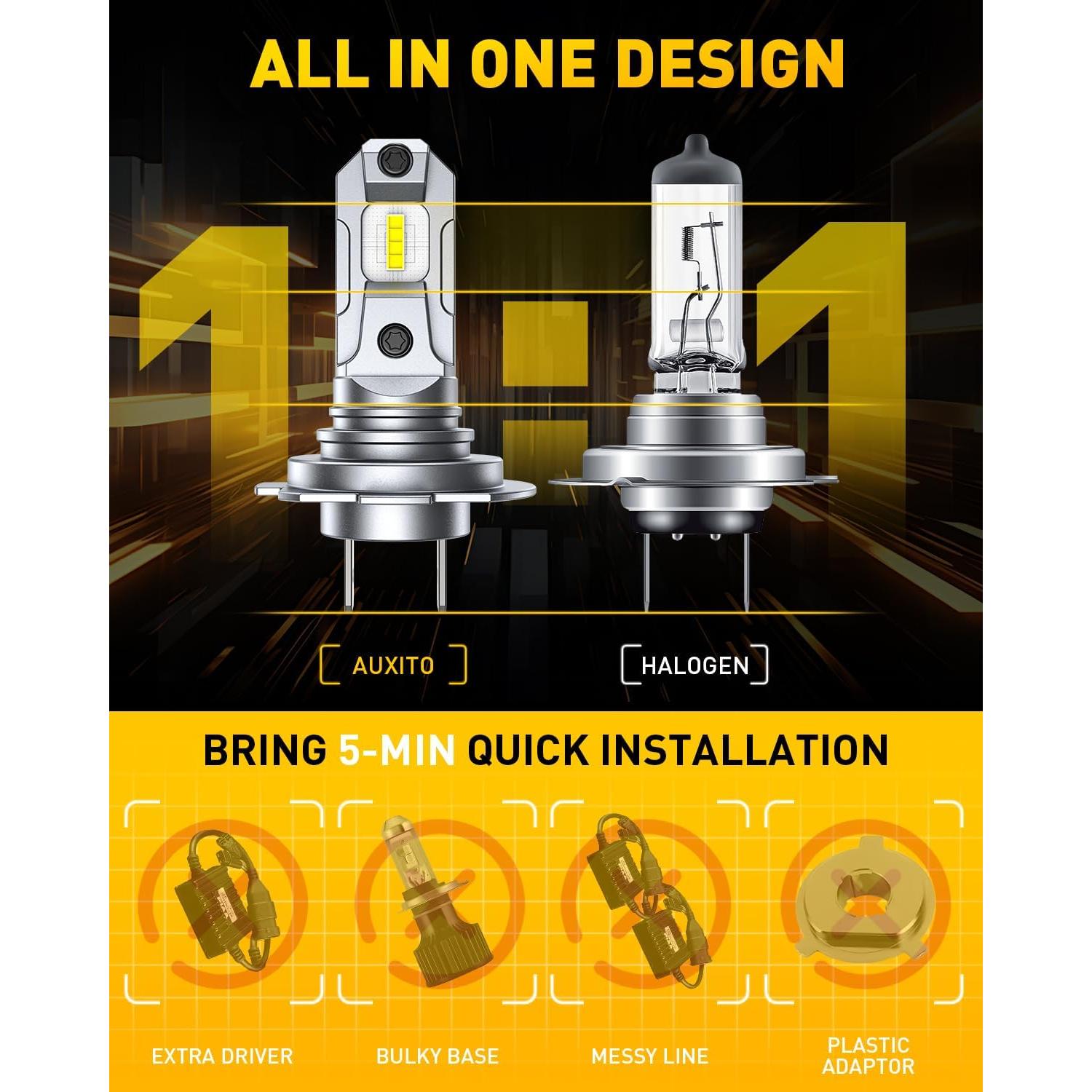 Bombillas LED H7 AUXITO 6500K 2 Piezas, Instalación Fácil