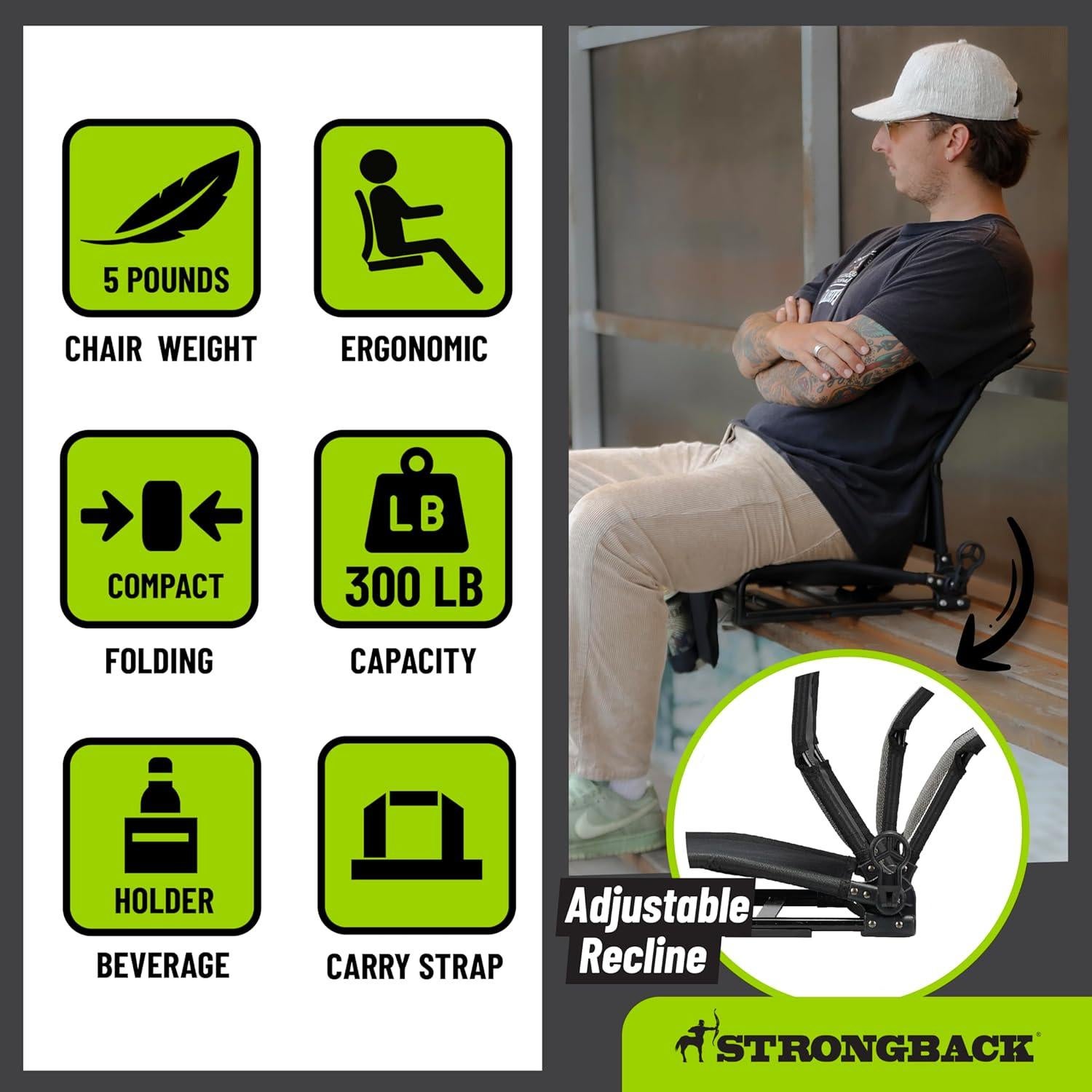 Asiento de Estadio STRONGBACK 410SC-BKGR con Soporte Lumbar