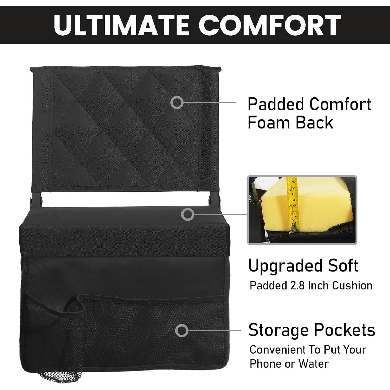 Asiento de Estadio Sheenive Plegable con Respaldo y Cojín 43.4x34.3cm