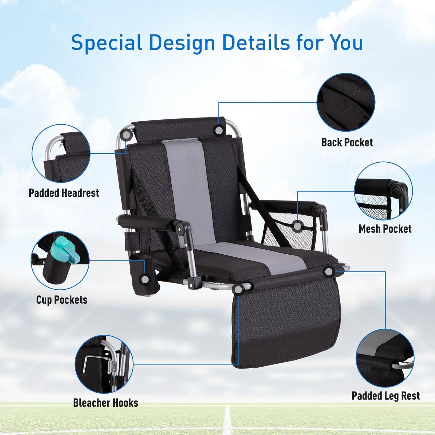 Asiento de Estadio Plegable GREEN PARTY con Reposabrazos y Portavasos
